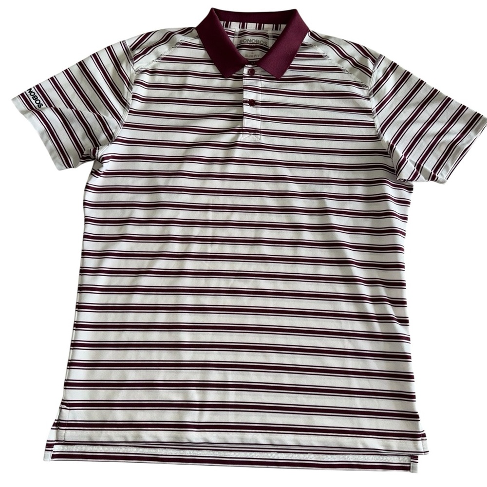 Bonobos Maroon and White Striped Polo Shirt Slim Fit